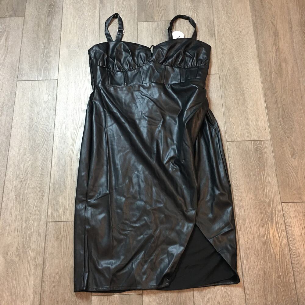 NWT Remi x Revolve Gwen Black Faux Leather Dress Corset-style bodice 2X